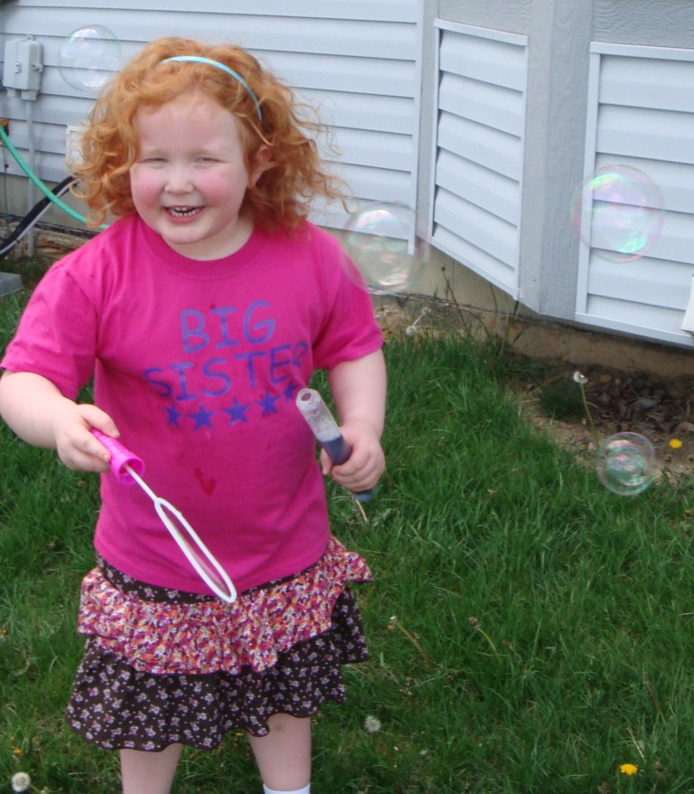 Bubble makes her laugh....